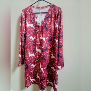 Kabento Christmas Reindeer Ornament Tree Print Top M. Holiday Festive Nightgown